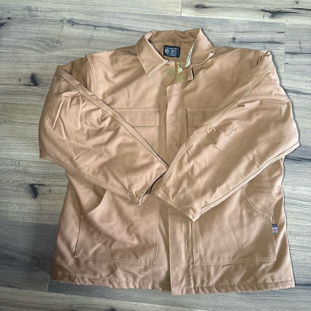 Men’s XL-Carhartt FR Jacket Flame Resistant Brown Coat Duck Quilted Work Coat
